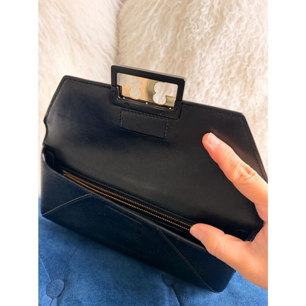 Tory Burch Black Leather Clutch with Gold Logo Turnlock - Picture 5 of 6